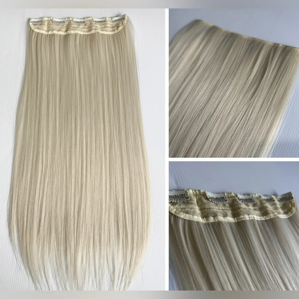 24” One-Piece Clip-In Hair Extension Platinum Blonde Straight Hair Natural look